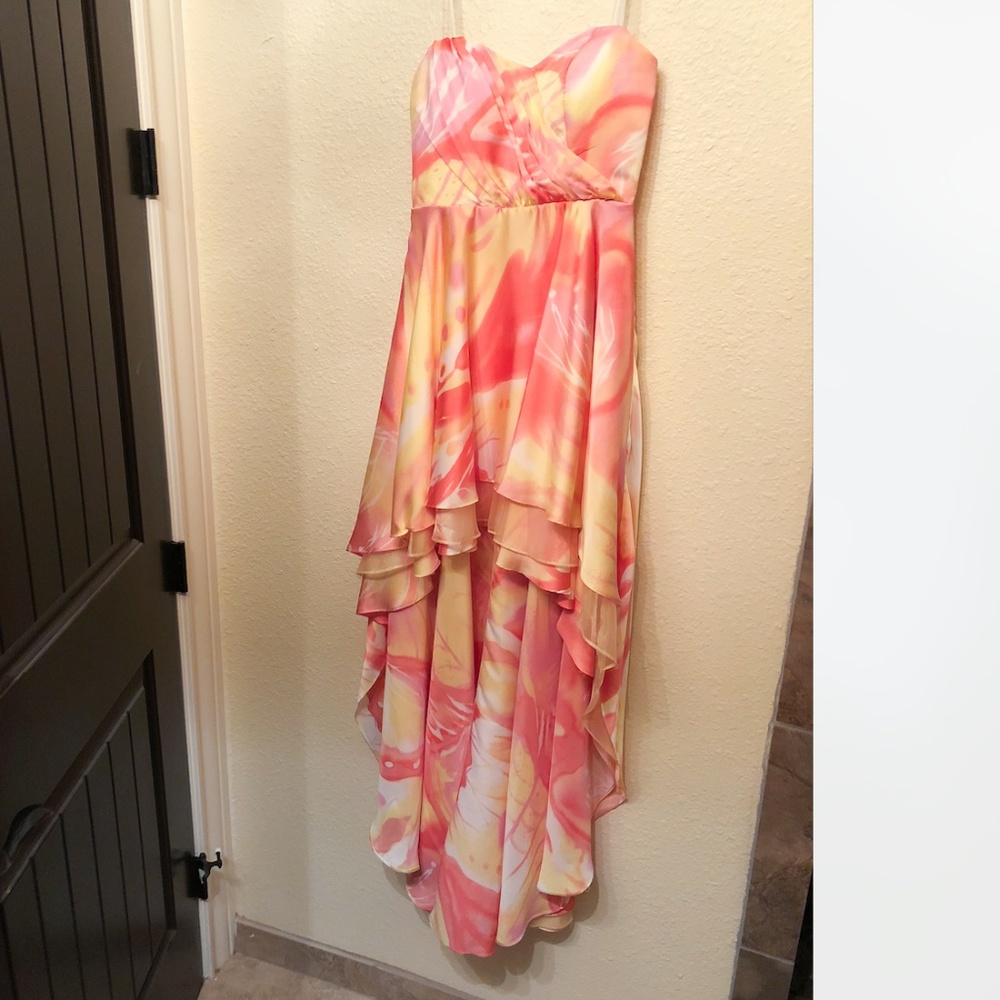 JUMP High Low Floral Formal Dress Bright Strapless prom vintage 90’s 2000's